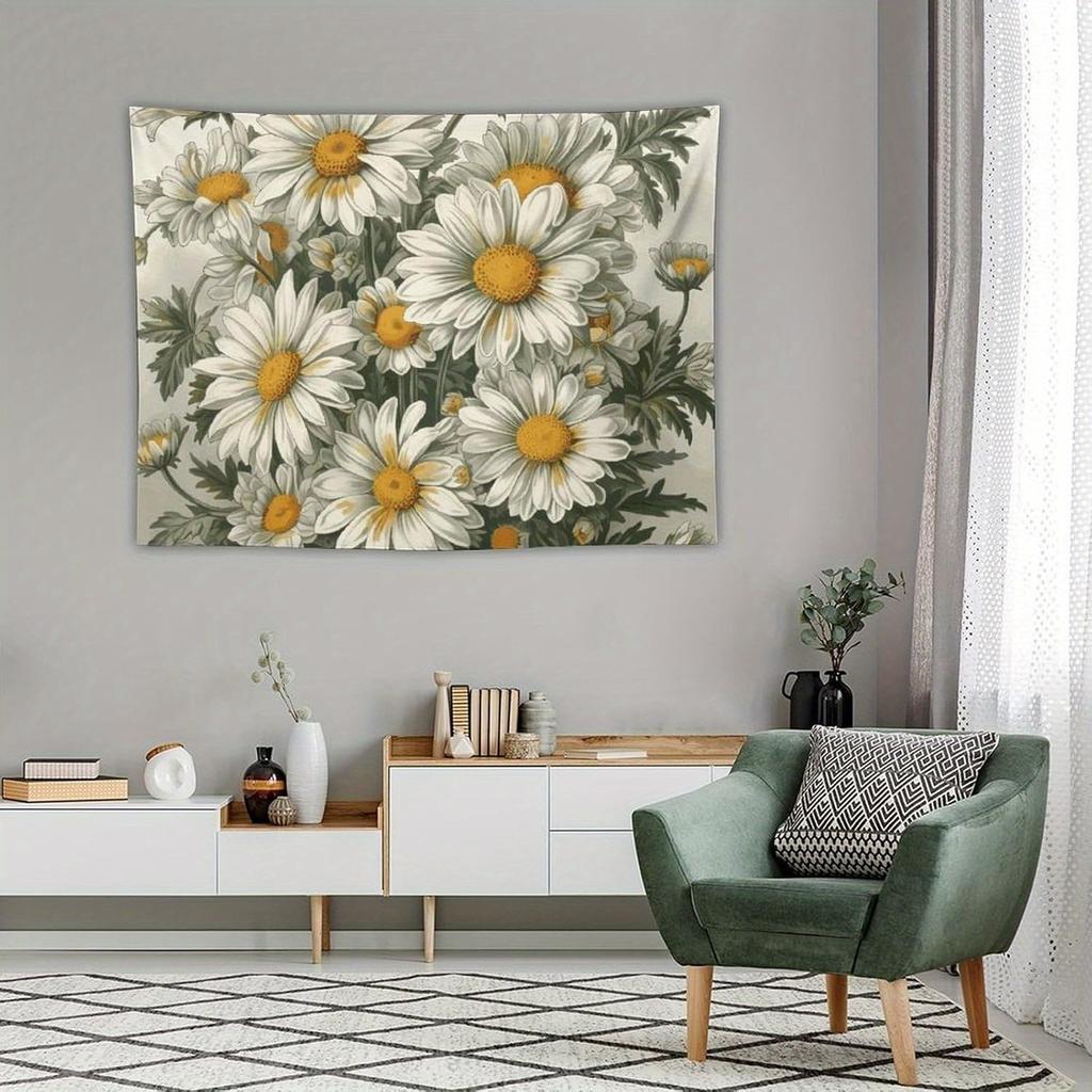 1pc Watercolor Daisy Tapestry Wall Hanging - Polyester Fabric, Machine Washable, Great for Bedroom Dorm Living Room Decoration
