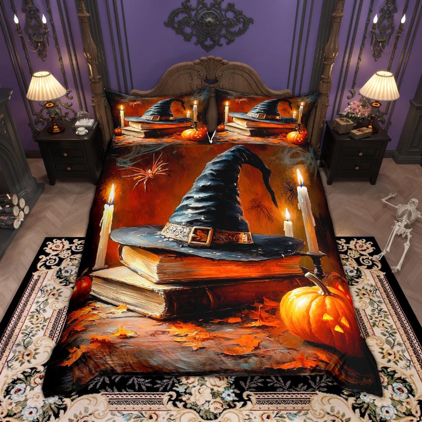 Homewish Magic Witch Duvet Cover Set Halloween Pumpkin Bedding Set Festival Theme Quilt Cover Set