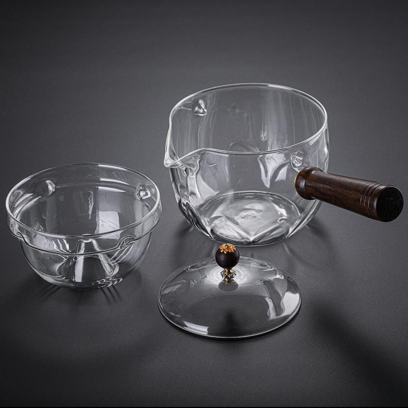 650ml Heat Resistant Side Wooden Handle Glass Teapot With 360° Rotary Infuser Liner Filter Boil Puer Oolong Tea Pot Tea Utensil