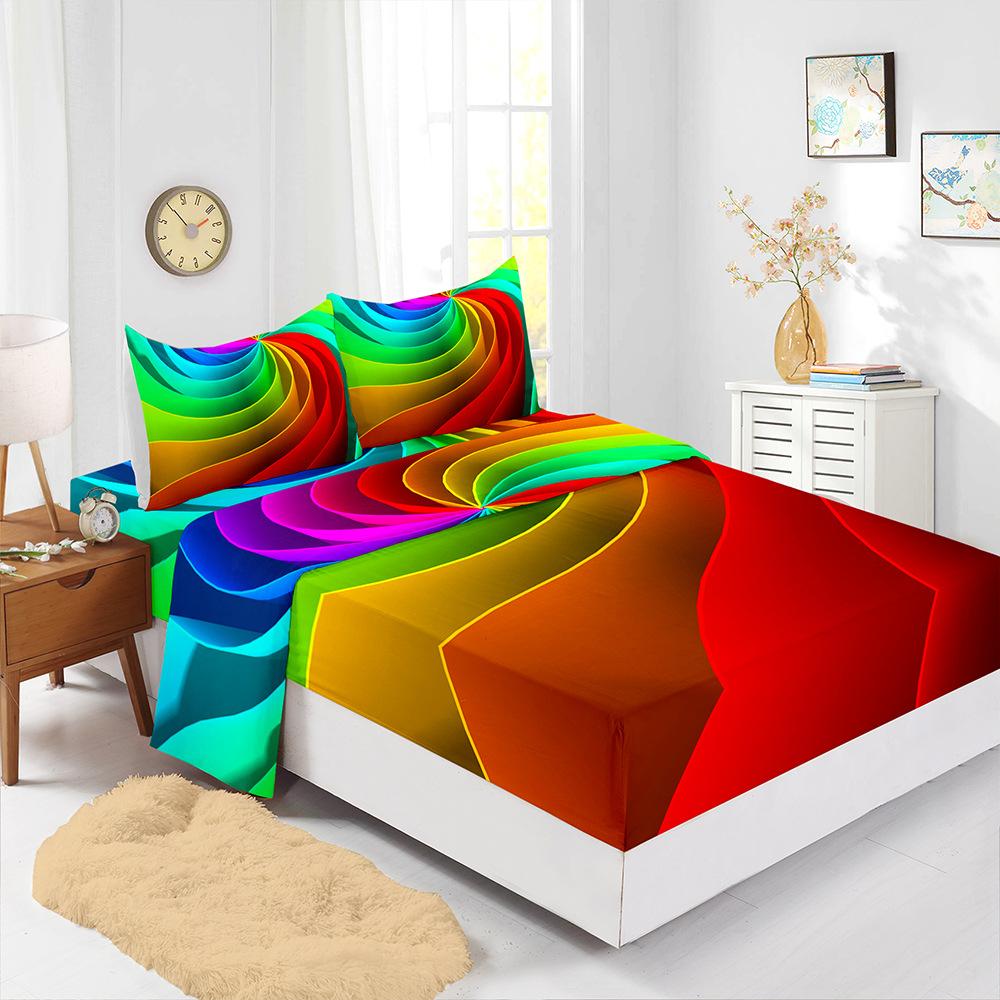 Four-Piece Mattress Set 3D Texture Pattern 3D Digital Printing Kit Mattress Protective Cover