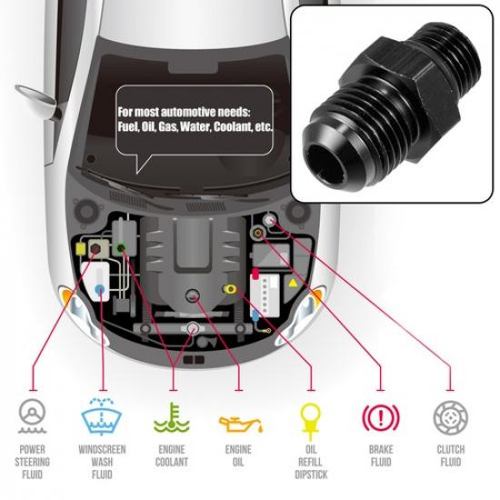 Universal 6AN Male to M12 x 1.25mm Male Metric Thread Fitting Adapter Pack of 2