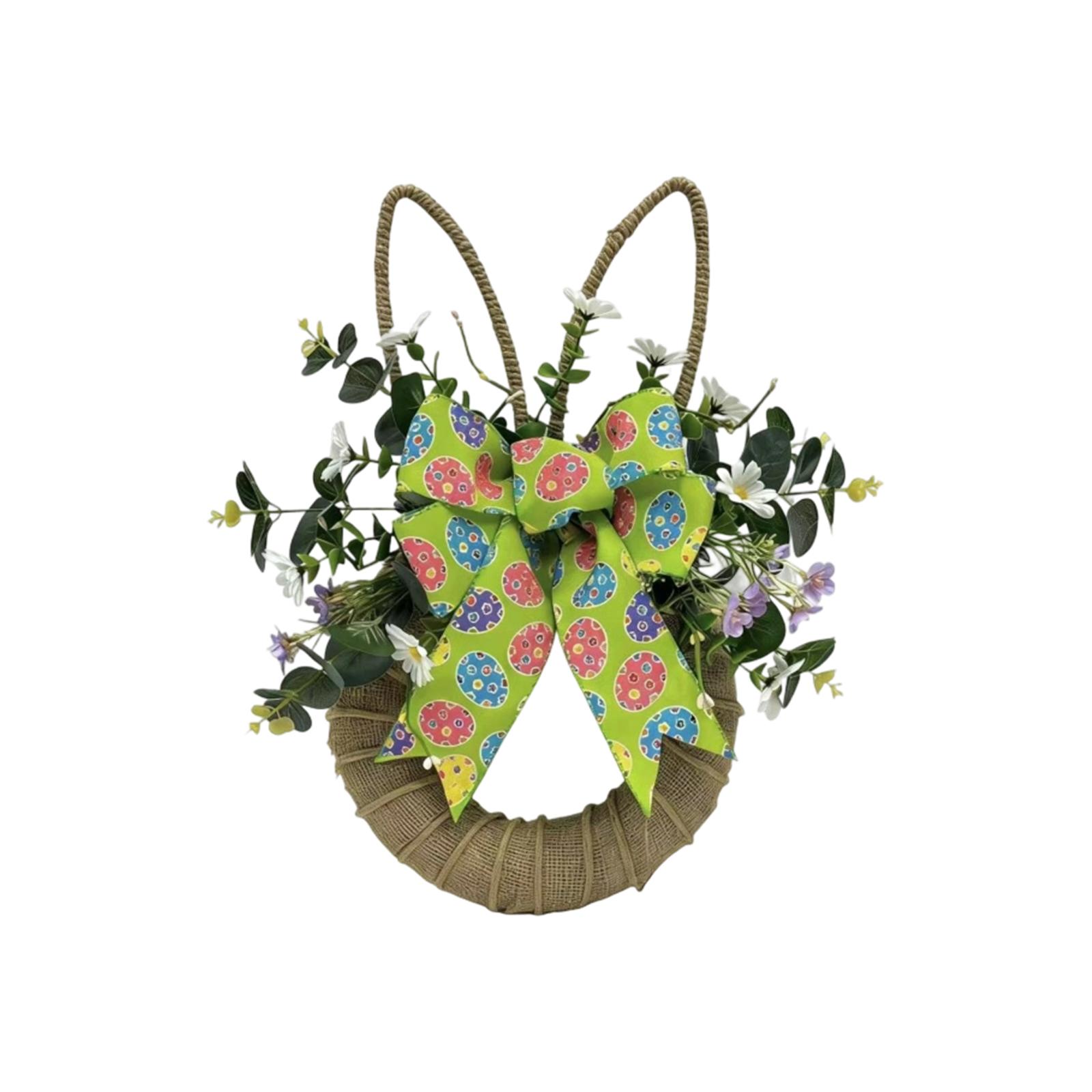 

Easter Woven Rattan Bunny Artificial Flower Green Plant Bunny Spring Artificial Flower Wreath Door Hanging Festive Door Decoration One Size