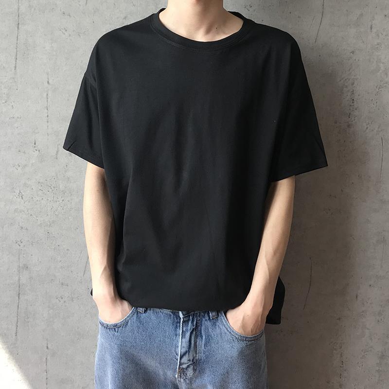 Pánské letní volné tričko s krátkým rukávem ve stylu Hongkongu, jednobarevné, s pěticípým rukávem, černé a bílé, bílé, se středně dlouhým rukávem, trendy