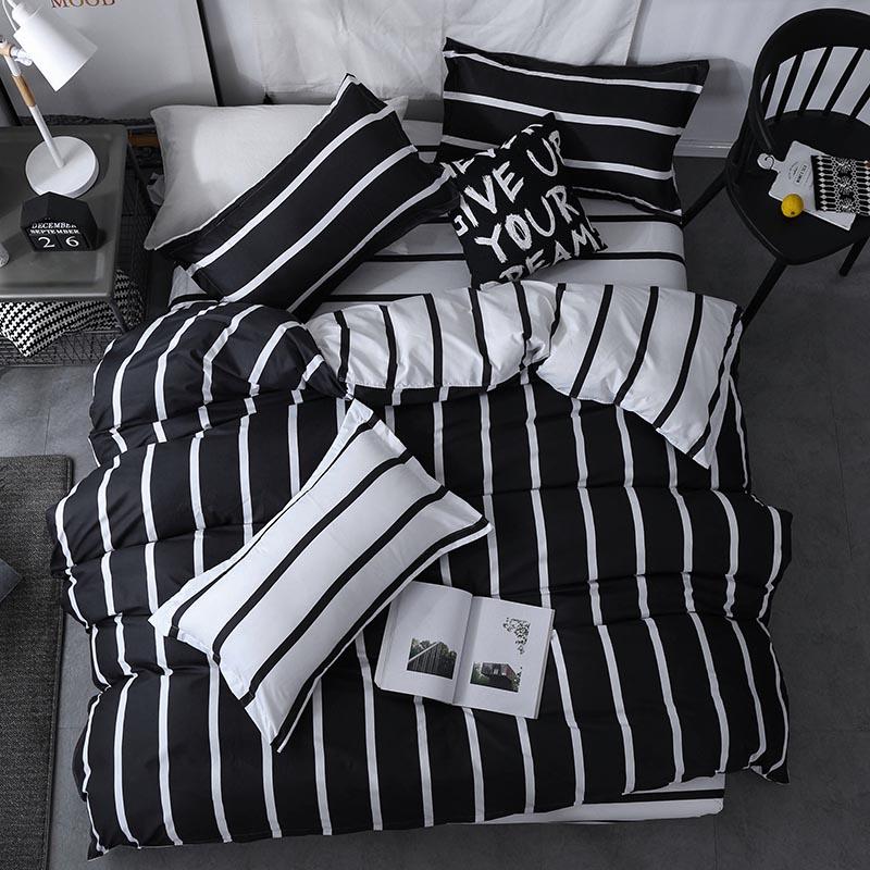Bonenjoy Black And White Colo Striped Bed Cover Sets Single/Twin/Double/Queen/King Quilt Cover Bed Sheet Pillowcase Bedding Kit