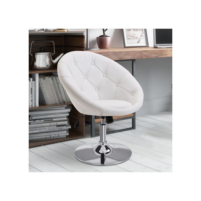 Tabouret de travail - MUVOE - Réglable en hauteur - Similicuir blanc - Acier chromé - Design contemporain