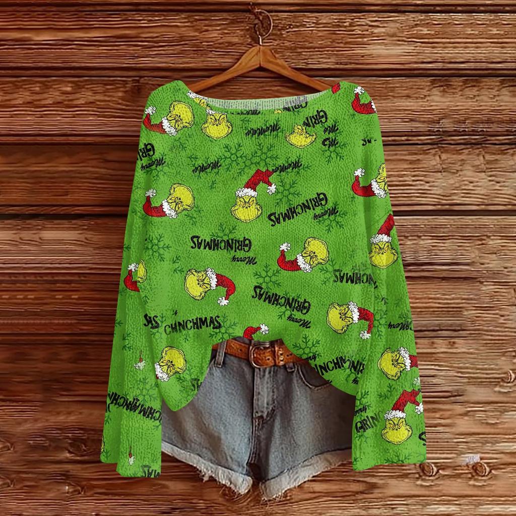 Womens  Fall Sweaters Long Sleeve Print Tops Pullover Sweaters Loose Dressy Casual Basic Clothes