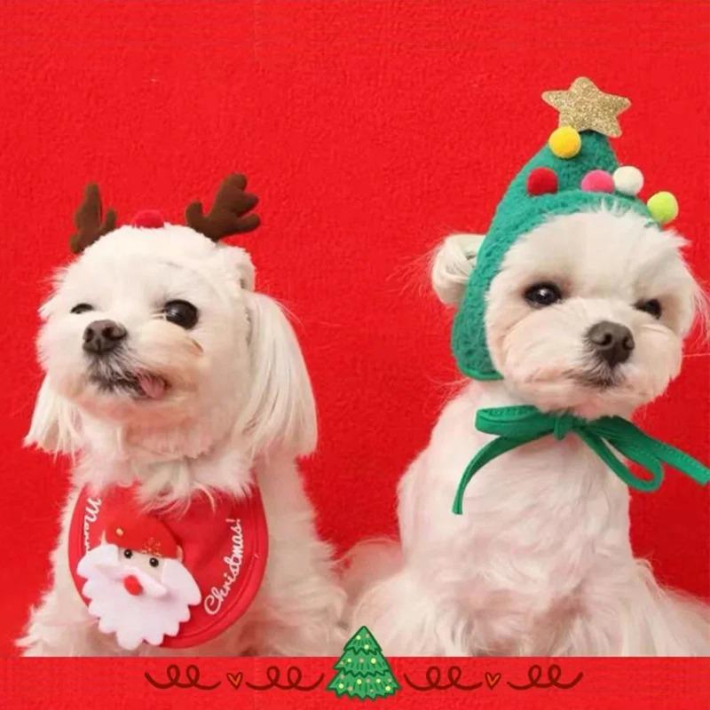 1Pcs Funny Dog Christmas Hat Pets Santa Bibs New Year Party Cosplay Costume Puppy Cap Cute Cats Bandana Clothes Accessories Gift