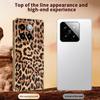 For Xiaomi 14 Case Leopard Print PU Leather Coated PC+TPU Electroplating Phone Cover