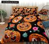 Happy Halloween King Queen Duvet Cover Orange Pumpkin Bedding Set Kids Teens Adults Bats Horror Festival Polyester Quilt Cover