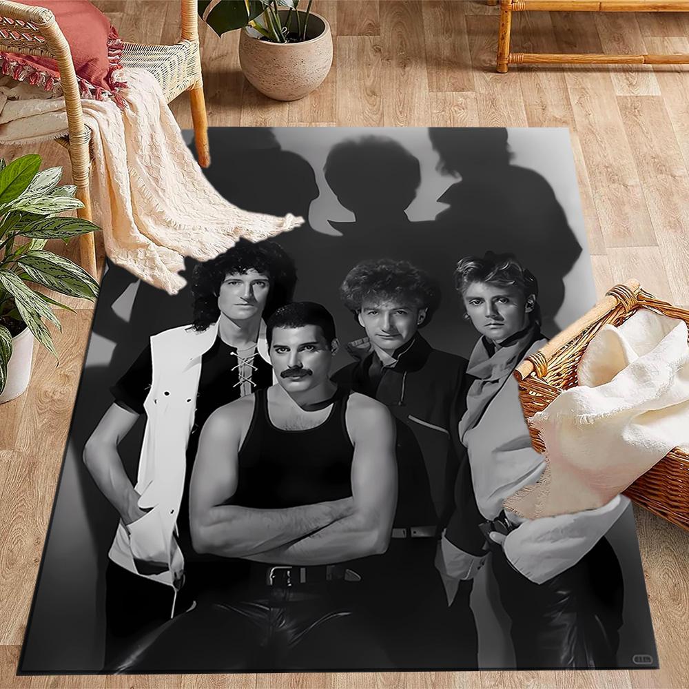 Queen Rock Band In Black Leather Themed Anti-Slip Rugs - Polyester Home Decor, Suitable for Bedrooms, Living Rooms, Doorways, Studios, and Decorations