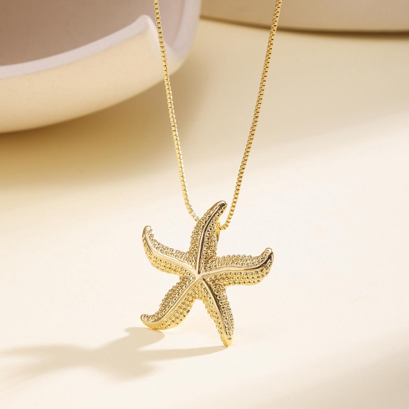 

Nidin High Quality Copper Chunky Starfish Pendant Necklace For Female Male Hip-Hop Style Clavicle Chain Jewelry Christmas Gifts