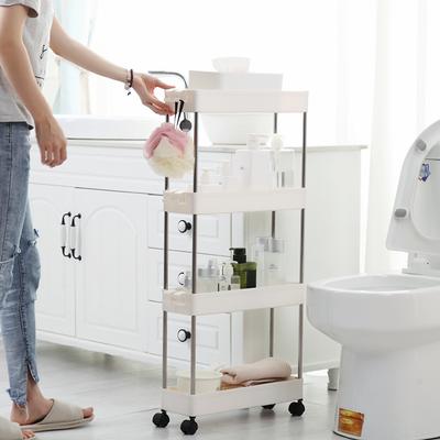 3/4 Layer Kitchen Storage Rack Movable Plastic Bathroom Shelf Wheels Space Saving Organizer MIT