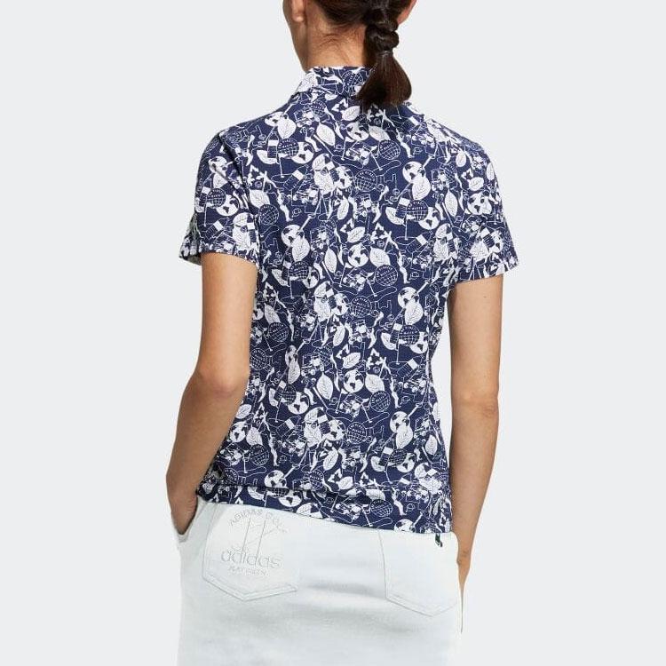 Adidas Printed Button Short Sleeve Polo Shirt Women Tops Navy-Blue HS9026