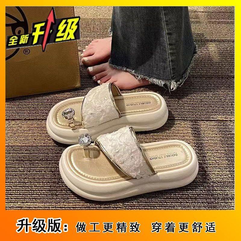 One-word women's 2025 summer new toe wear thick-bottomed comfortable casual fashion slippers women's height sandals tide