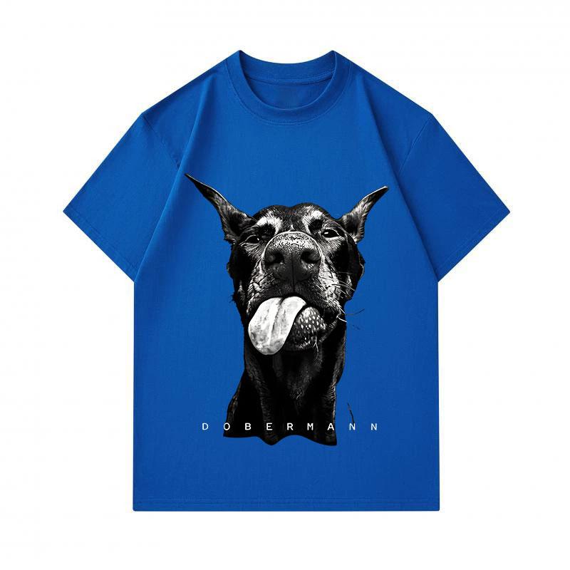 Men's 100% Cotton Short Sleeve O-Neck T-Shirt, Cute Tongue Out Doberman Dog Print Casual Comfortable Crew Neck Tee Top for Daily Wear