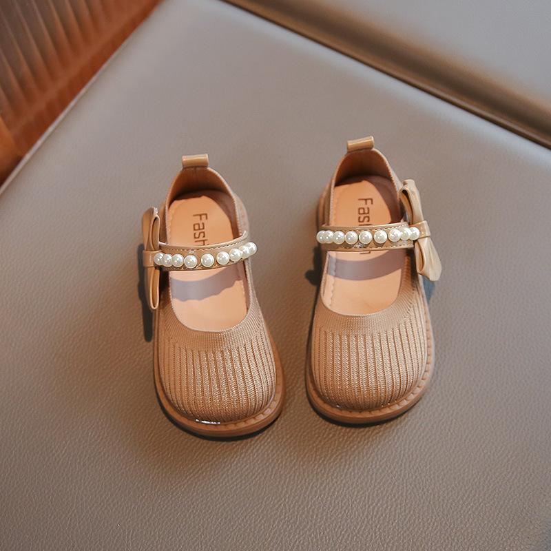 Children's single shoes 2025 spring new Korean version of girls' princess shoes fly-woven breathable soft-soled Velcro baby cloth shoes