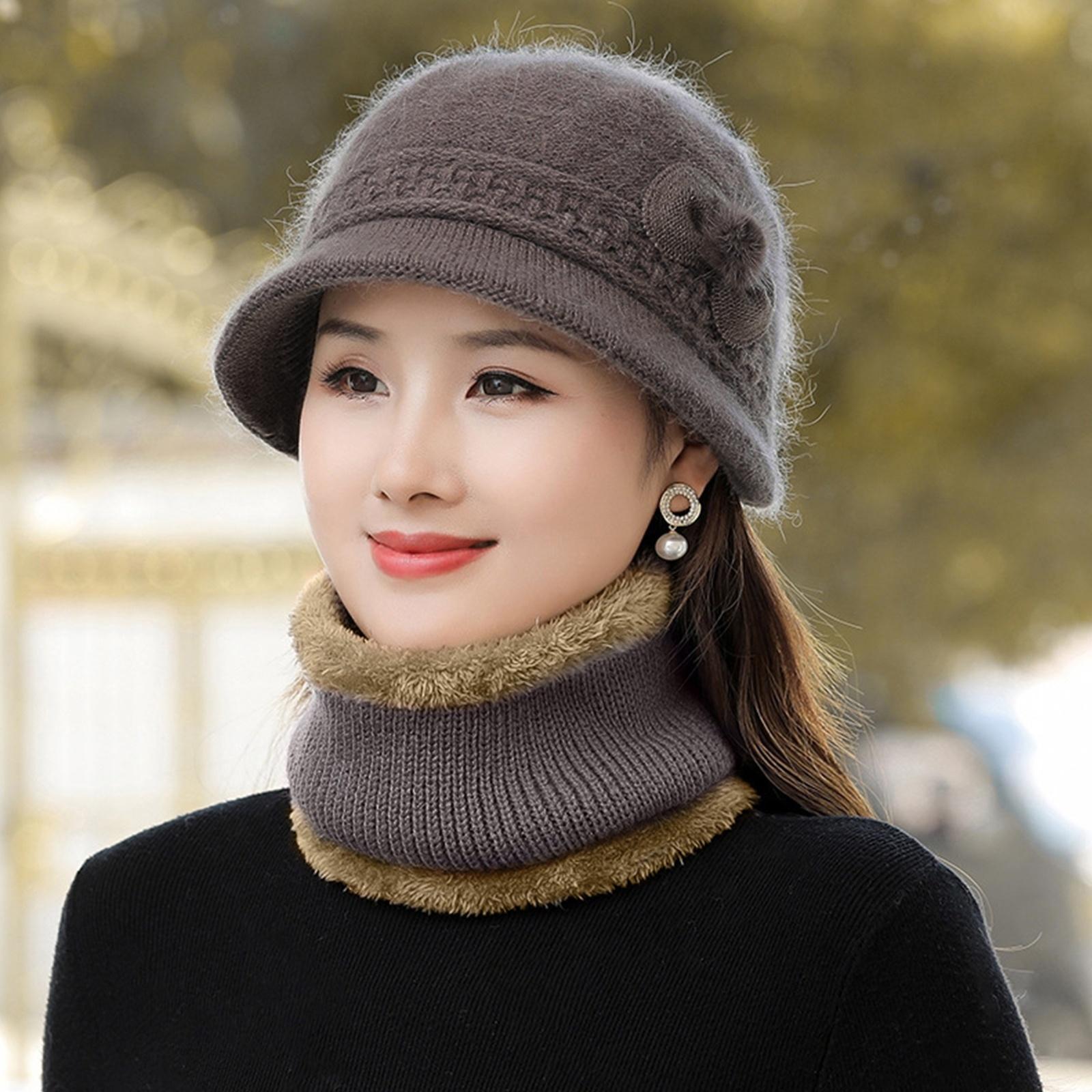Зимняя женская теплая шапка, вязаный шарф, шерстяная шапка One Size