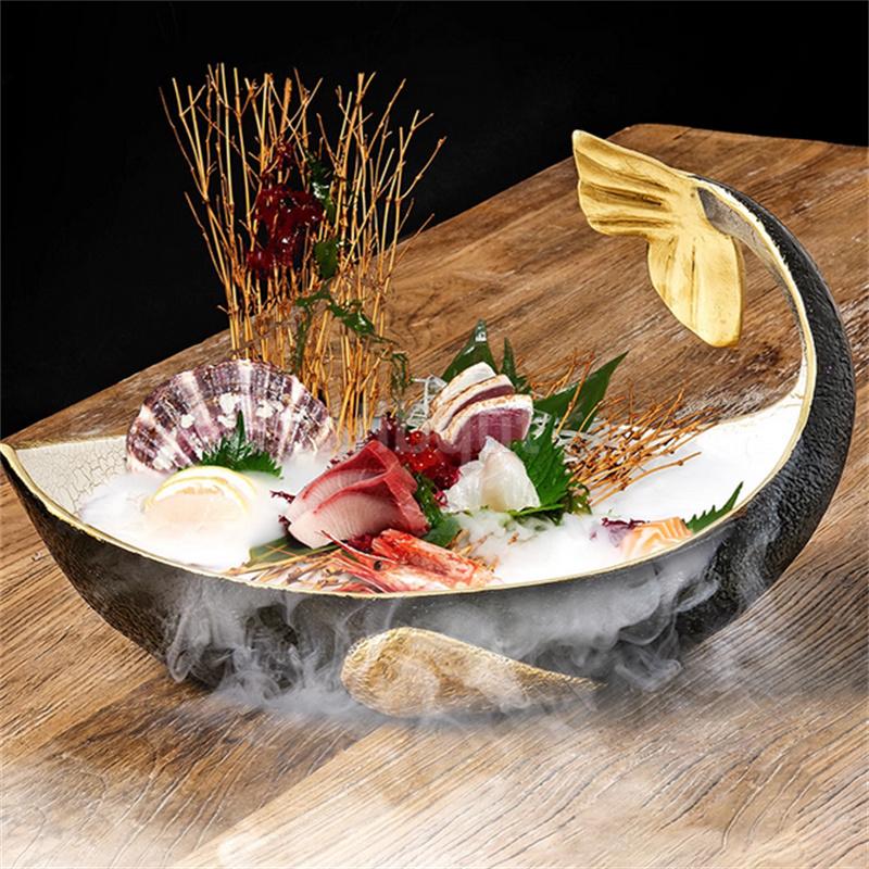 resin Shell fish sharp Sashimi dry Ice Plate Seafood sushi Platter tray Salmon Plate Dry Ice Artistic Conception Dish Tableware