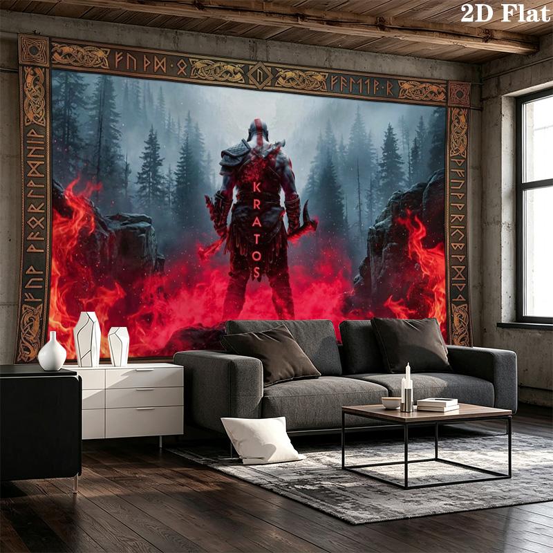 Kratos God Of War Wall Tapestry Aesthetic Wall Hanging Printed Fabric Blanket Decorative Tapestries for Bedroom Living Room Home Decor