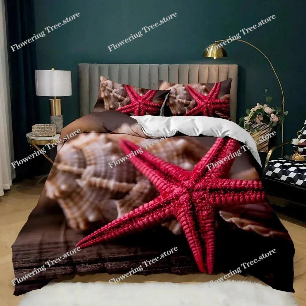 Beach Themed Bedding Set Blue Ocean Duvet Cover Set Starfish Coastal Bedding Beach QueenKingFull Polyester Comforter Cover