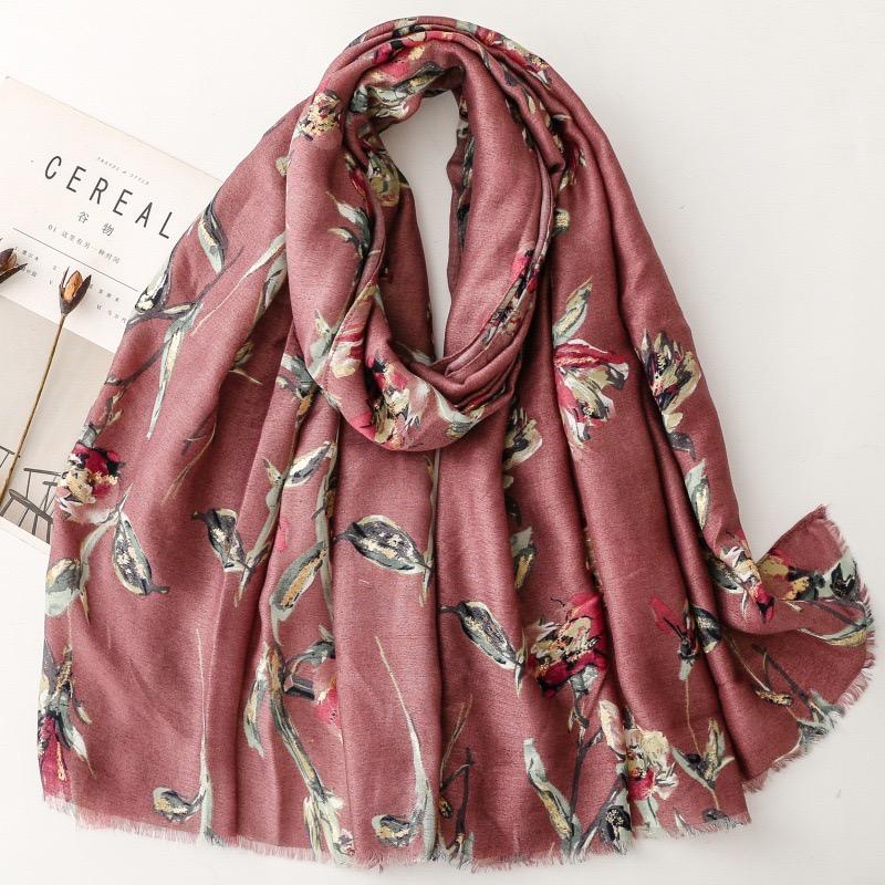Winter Vintage Glitter Floral Fringe Viscose Soft Scarf Cotton Shawls Women Perfect For Travel Casual Muslim Hijab 180*90Cm