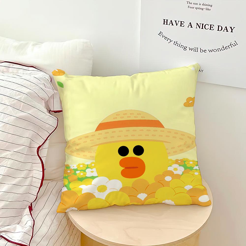 Cute Cartoon Kawaii Yellow Duck S-Sally Face Art Soft Hogar Pillowcase For Sofa Living Room Bed Home Decor Protective Covers