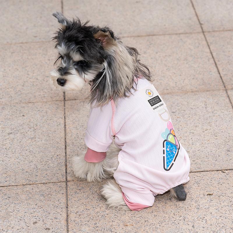 Spring and Summer Dog Clothes with Ice Cream Print Four-Legged Homewear for Small Dogs and Pet Dogs S