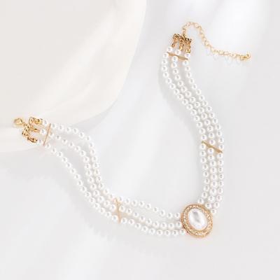 Yousheng Women Choker Vintage Elegant Shiny Rhinestone Inlaid Adjustable Dress Up Gift Ladies Faux Pearl Clavicle Necklace Trendy Jewelry