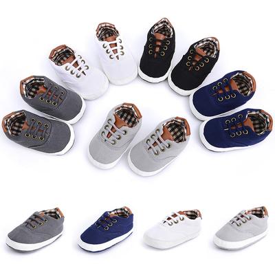 Baby Boys Canvas Shoes Soft Sole Anti-slip Classic Style Prewalkers Shoes Plaid Patchwork Solid Color Sport Sneakers