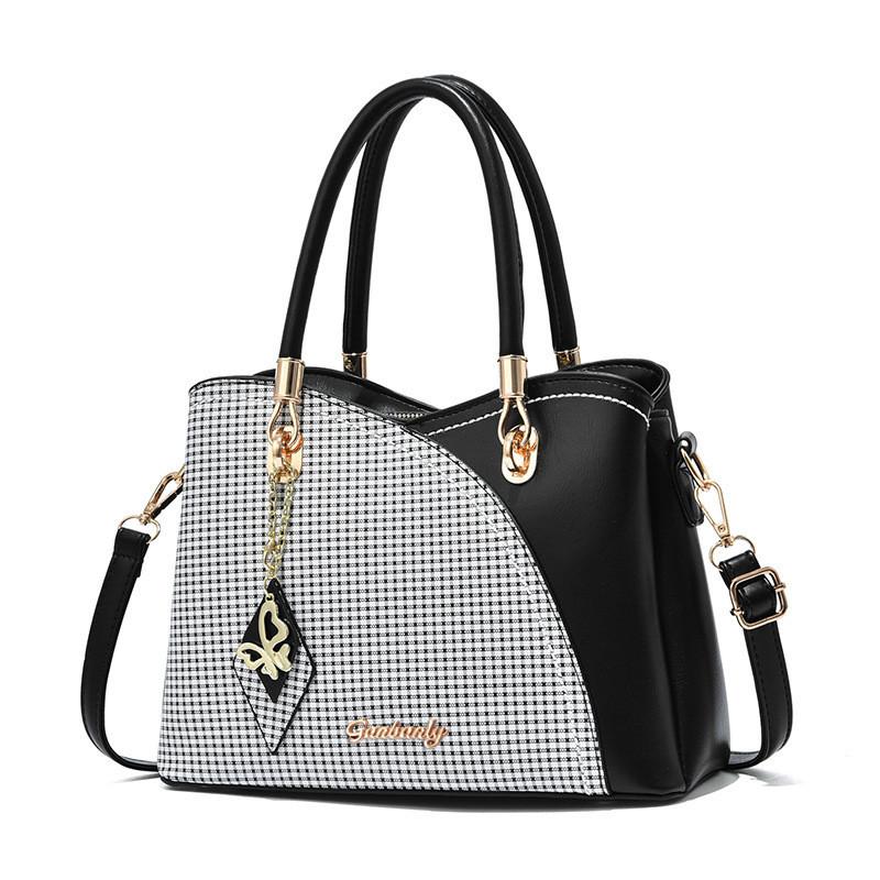 New 2023 Fashion Grid Shoulder Bag Large Capacity Color Block Middle-aged Women s Bag