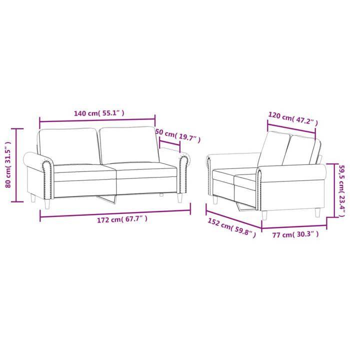 VidaXL Ensemble de Canapés avec Coussins 2 pcs, Canapés avec Accoudoirs et Dossier, Ensemble de Meubles, Mobilier de Salon, 3202211