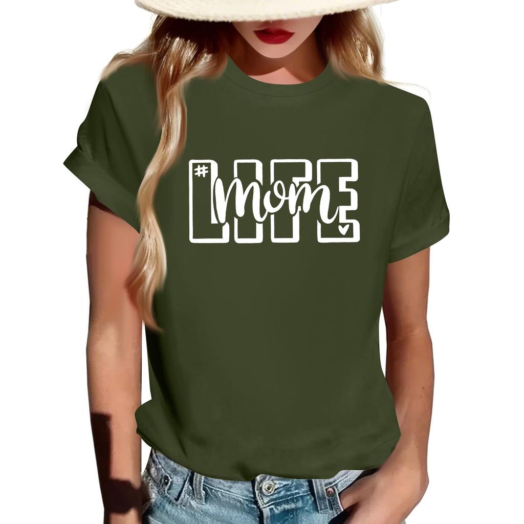 Women Casual Daily Round Neck Printed Short Sleeved T-shirt Letter Top