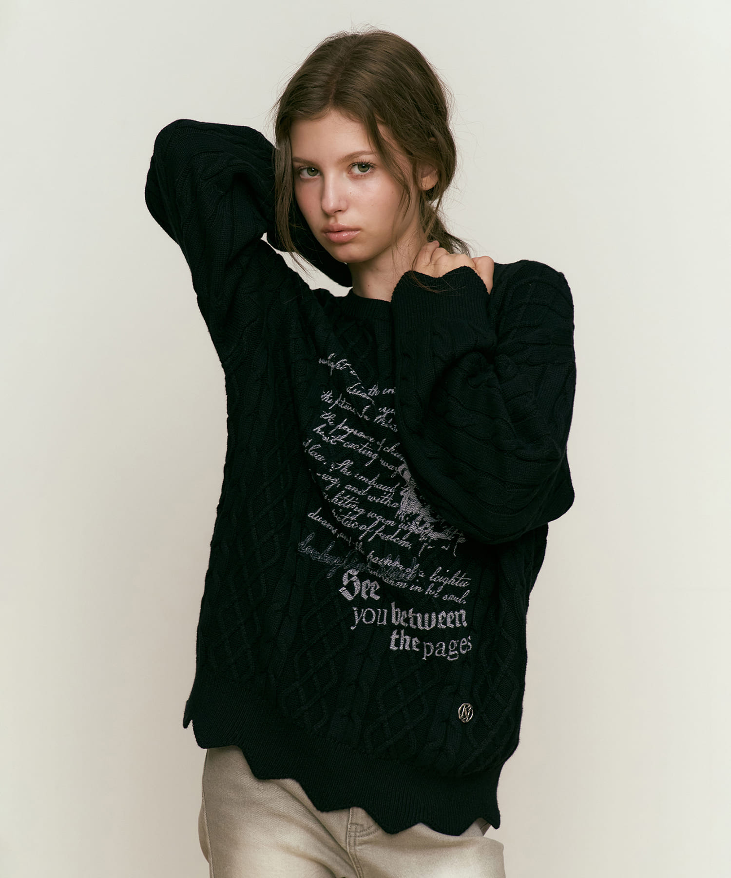 Kirsh Collection Print Scallop Knit [Black] 1