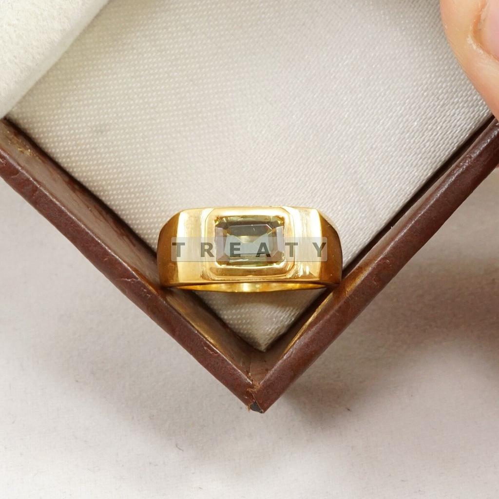 Citrine Emerald Cut Gemstone With 925 Sterling Silver Ring For Men's #B742 JL375692833273