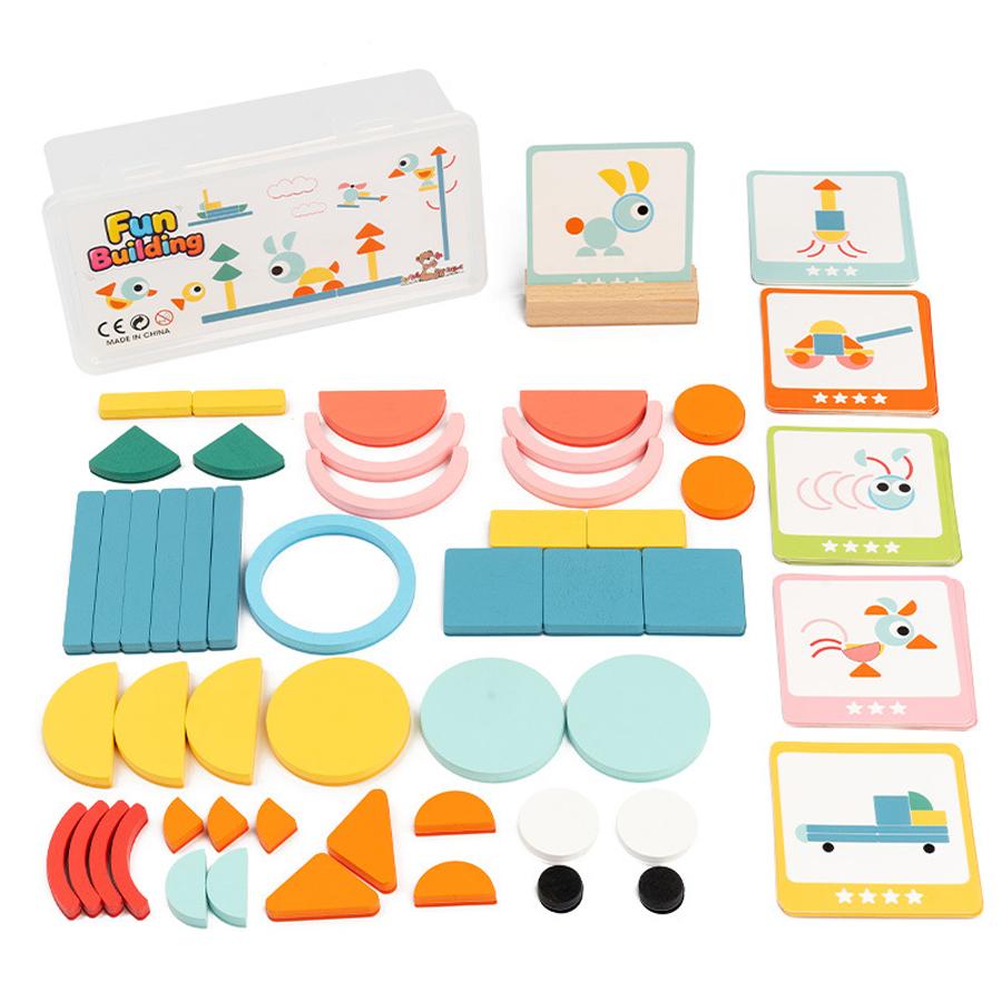 Montessori Toys Learning Toy Geometric Wooden Blocks Set Jigsaw Puzzle Preschool Kids Creative Educational Toy