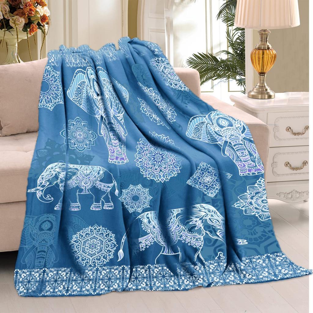 Elephant Print Flannel Blanket Sofa Bedroom Decorative Blanket Office Lunch Break Blanket