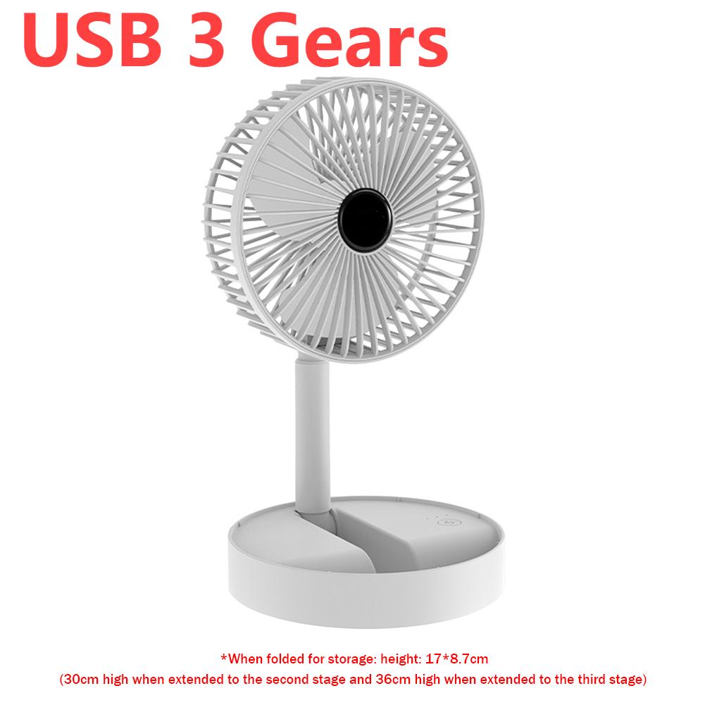 3 Gears Desktop Foldable Small Fan Mini Portable Retractable Charging USB Home Low Noise High Duration Standby Mini Electric Fan