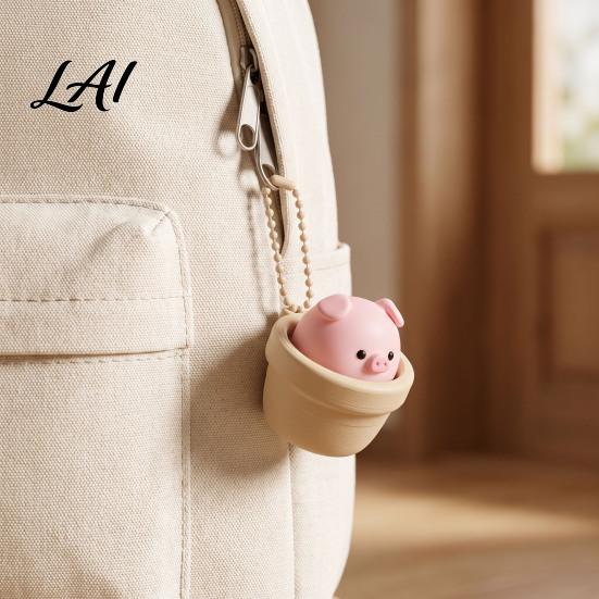 Portable Desk Toy Potted Pig Clicker with Bead Chain Clicky Button Fidget Finger for Stress Relief Backpacks School Bags Decor