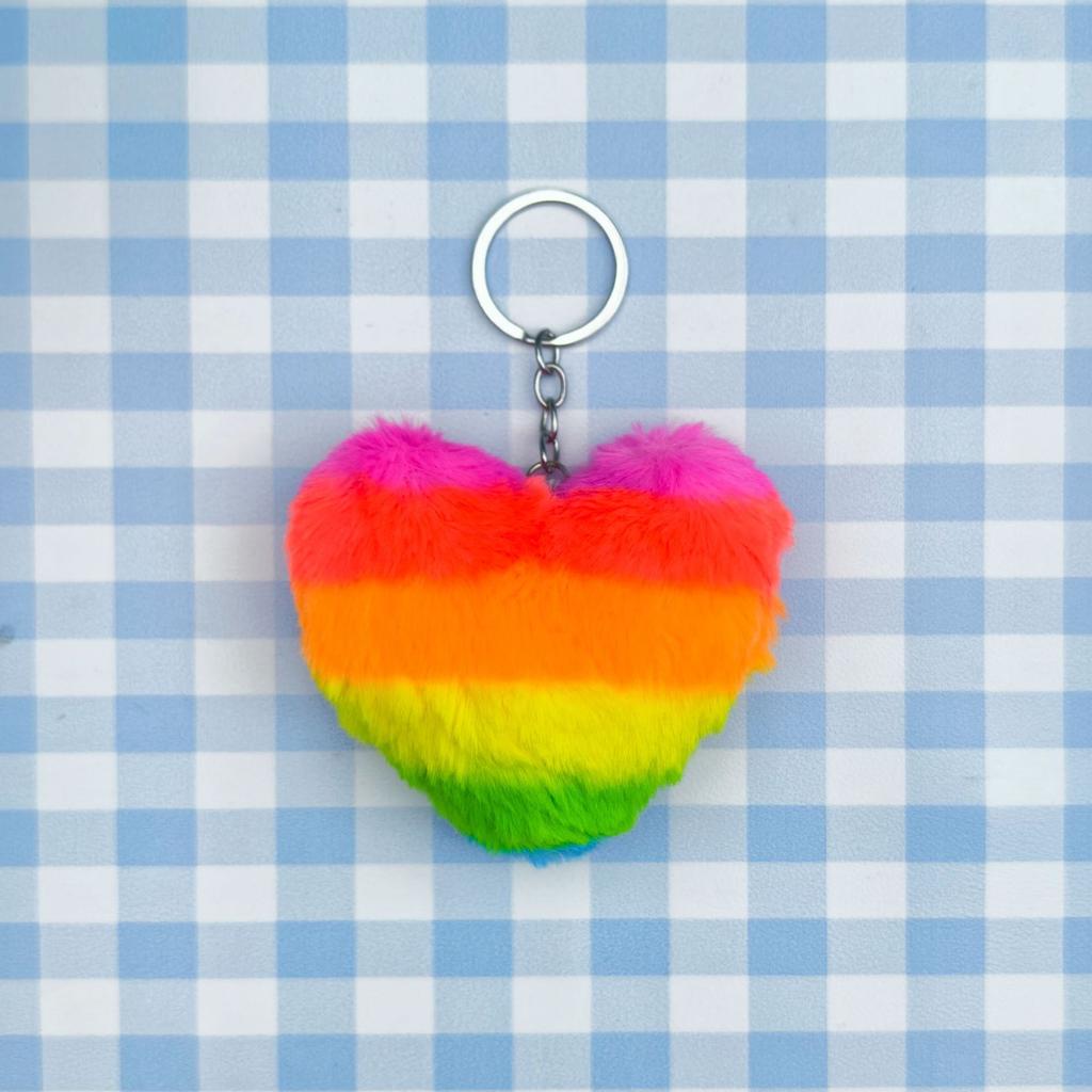 Cute Personalization Color Heart Shaped Fluff Pompomy Keychain Pendant Car Backpack Accessories Key Ring Boys and Girls Gift