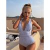 New one-piece large V-neck swimsuit women's striped backless swimsuit women's sexy fashion swimsuit