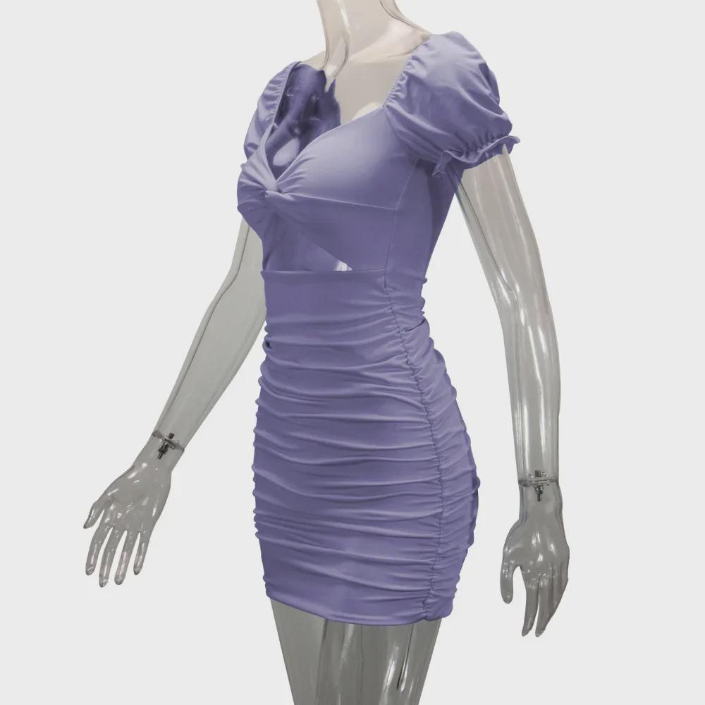 2025 Elegantes Hohlplissee-Puffärmel-Hüftkleid - Europäischer & Amerikanischer Stil für Frauen