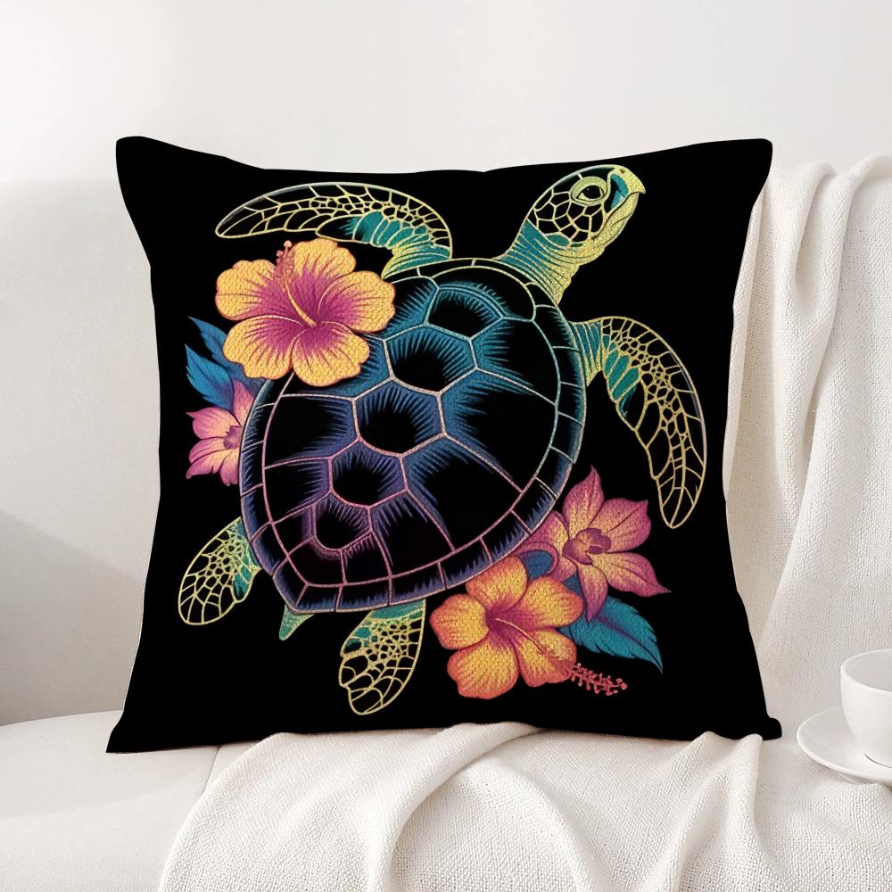 Hawaiian Turtle Cushion Cover Natural Linen Organic Fabric Double-Sided Printing Sofa Home Decor Gift Pillow Cover
