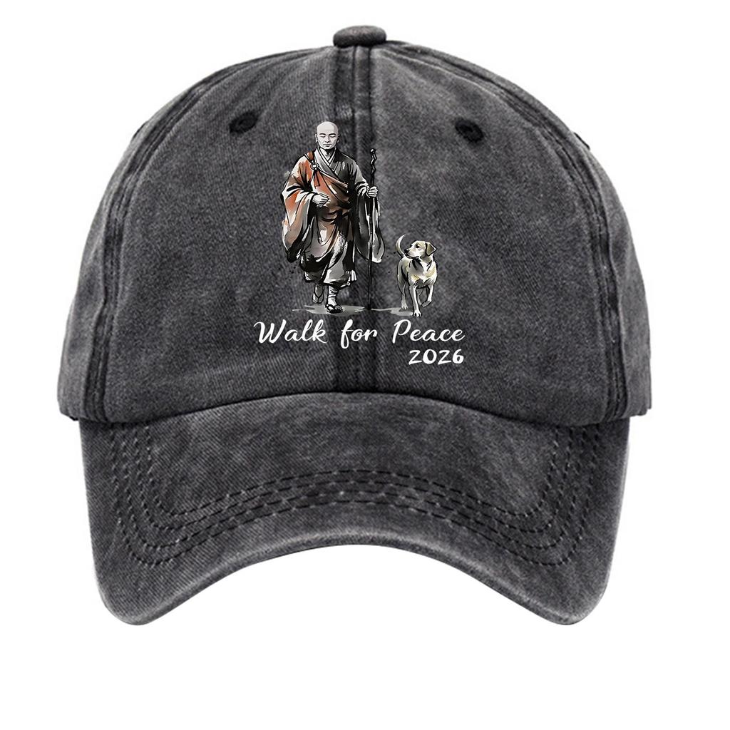 Washed Cotton Baseball Cap with Printed Distressed Soft Top Denim Hat, Vintage Hat