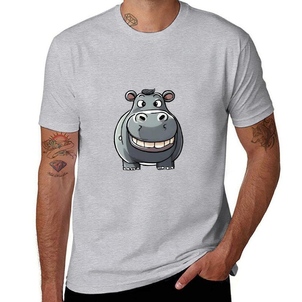 Happy Hippo T-Shirt Aesthetic Clothing Vintage Vintage Clothes Kawaii Clothes Fitted T Shirts for Men