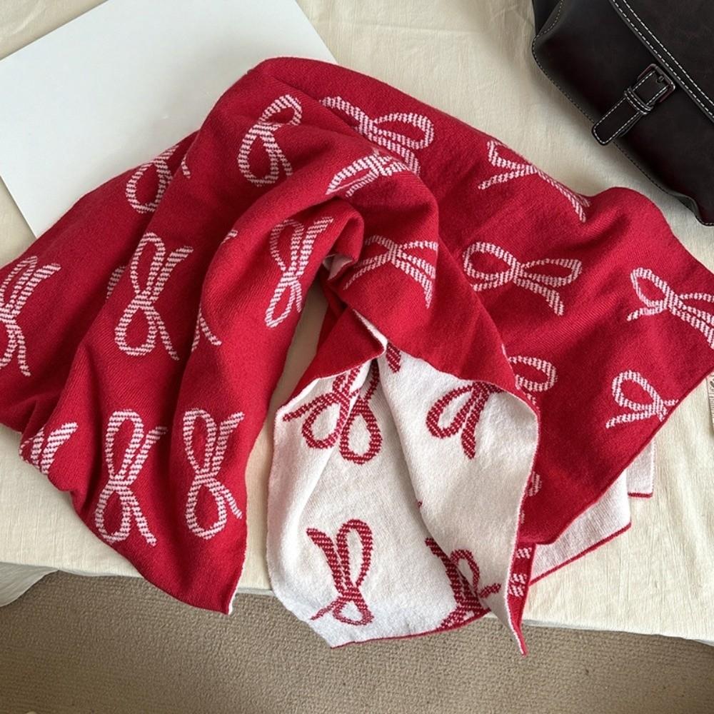 Two-sided Imitation Wool Scarf Lightweight Winter Shawl Trendy Bow Scarf  Gift
