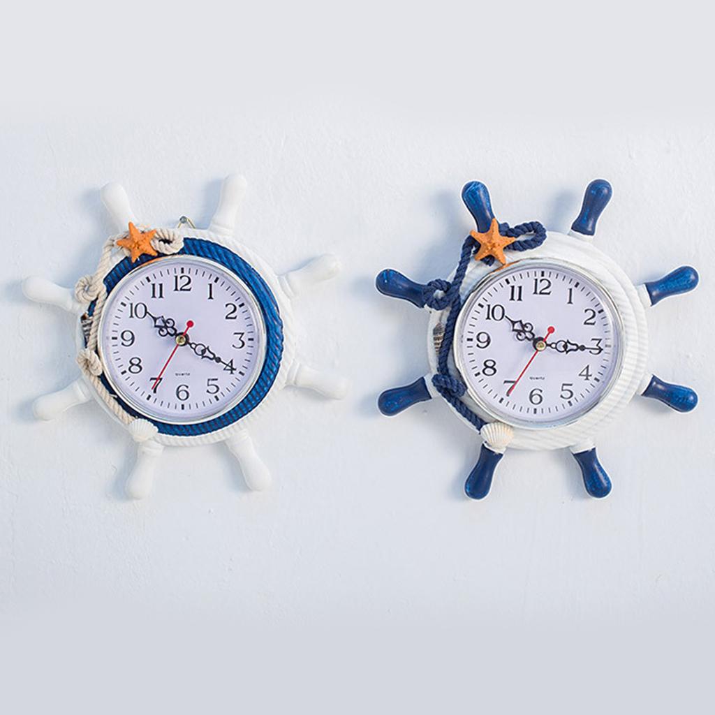 Mediterranean Style Wooden Wall Clock Retro Rudder Ship Wheel Round Hanging Time Clock Farmhouse Home Nautical Decor