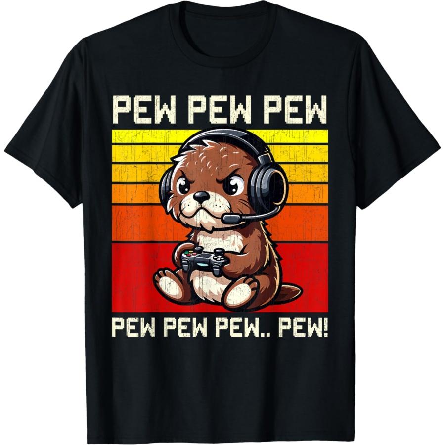 

Otter Gamer Pew Funny Video Games Vintage Boys Men Girls T-Shirt XXXXXL чорний