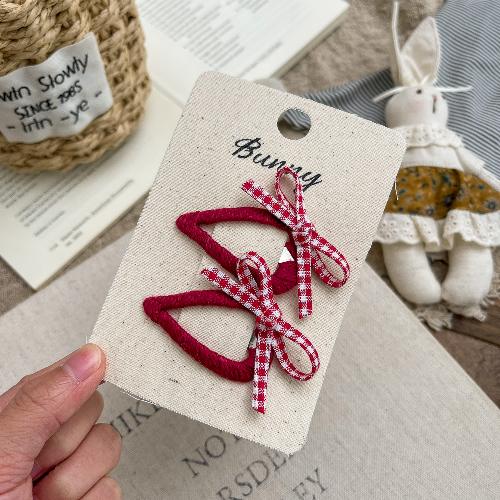 2pcs/lot Plaid Bow Triangular BB Clip Handmade Fabric Girl Hairpin Hair Clip Children's Hairpin Bangs Side Clip Hair Accessories