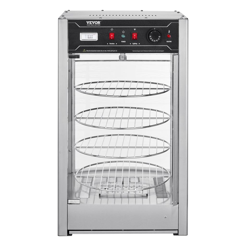 VEVOR Commercial Food Warmer Display for 14" Pizza, 4-Tier Pizza Warmer with Rotary Steam Heating