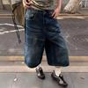American retro washed old denim shorts summer men and women loose and versatile and thin straight wide-leg cropped pants tide